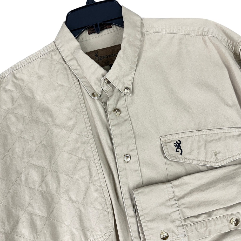 Browning Shooting Hunting Shirt Long Sleeve Quilted Shoulder Patch Khaki XL Mens
